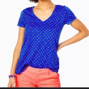 Lilly Pulitzer Blue and Pink Polka Dot Short Sleeve Tee